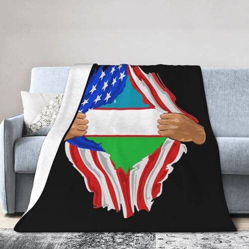 Hand Tear Flag of Uzbekistan Throw Blanket for Couch Bed Sofa Soft Comfortable Blanket 60