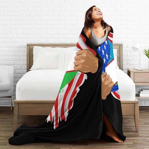 Hand Tear Flag of Uzbekistan Throw Blanket for Couch Bed Sofa Soft Comfortable Blanket 60