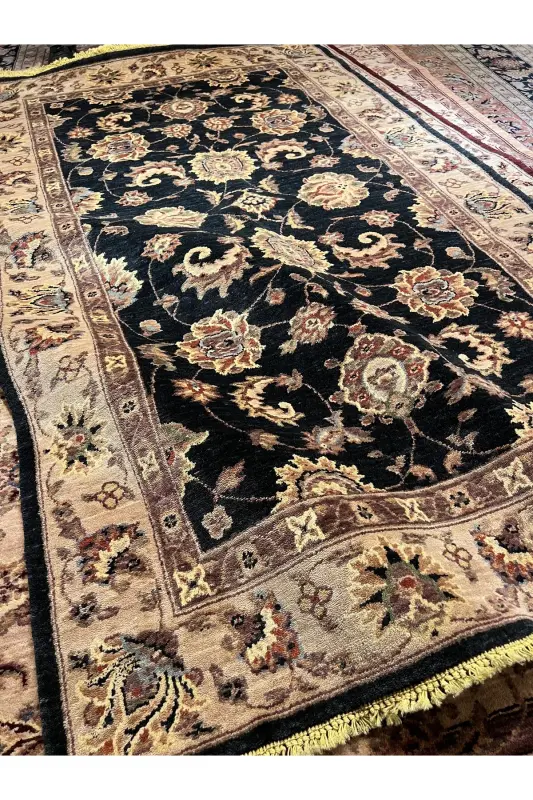 Hand-Woven Afghan Ushak Ziegler Carpet, Wool on Cotton, Two Pieces, Matching Sizes 270x170 / 245x145 - Black - 3