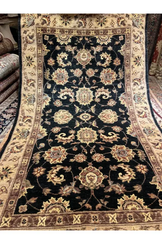 Hand-Woven Afghan Ushak Ziegler Carpet, Wool on Cotton, Two Pieces, Matching Sizes 270x170 / 245x145 - Black - 6