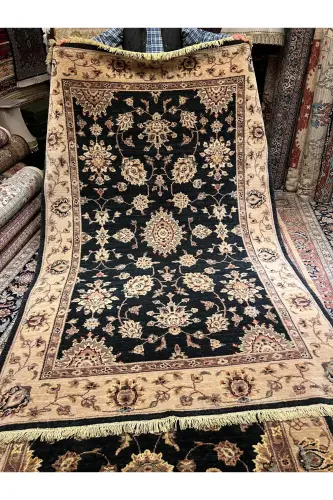 Hand-Woven Afghan Ushak Ziegler Carpet, Wool on Cotton, Two Pieces, Matching Sizes 270x170 / 245x145 - Black - 7