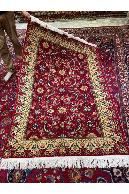 Hand-woven Kayseri Hacılar Weaving first class quality cotton on wool Weaving with root dye 185x123-Burgundy - 1