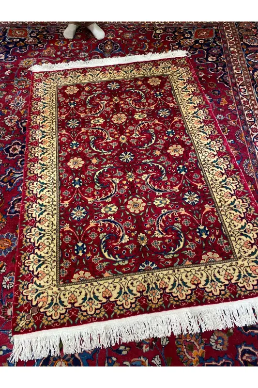 Hand-woven Kayseri Hacılar Weaving first class quality cotton on wool Weaving with root dye 185x123-Burgundy - 2