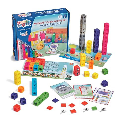 Hand2Mind MathLink Cubes Numberblocks 1-10 Activity Set, 30 Preschool Learning Activities, Counting Blocks, Linking Cubes, Educational Toys for Kids, Number Games, Math Manipulatives Kindergarten - 1