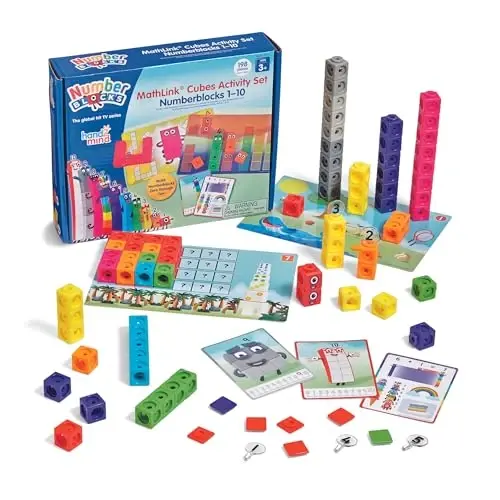 Hand2mind MathLink Kublari Numberblocks 1-10 Faoliyat To'plami, 30 Maktabgacha Ta'lim Faoliyati, Hisoblash Bloklari, Bog'langan Kublar, Bolalar uchun Ta'lim O'yinchoqlari, Raqam O'yinlari, Matematik Manipulyatsiyalari Bolalar Bog'chasi - HAND2MIND