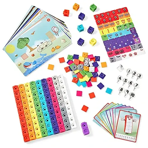 hand2mind MathLink Cubes Numberblocks 1-10 Activity Set, 30 Preschool Learning Activities, Counting Blocks, Linking Cubes, Educational Toys for Kids, Number Games, Math Manipulatives Kindergarten - 5