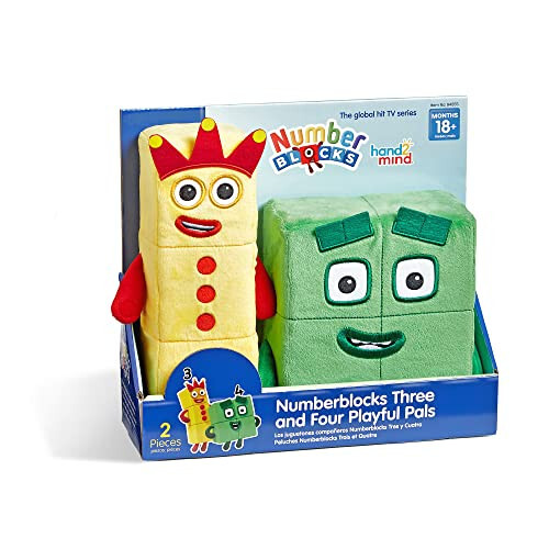 hand2mind Numberblocks Three & Four Playful Pals, Plush Figure Toys, Numbers for Toddlers, Preschool Math Learning Toys, Stuffed Animal Plushies, Counting Blocks, Soft Stuffies, Kids Birthday Gifts - hand2mind