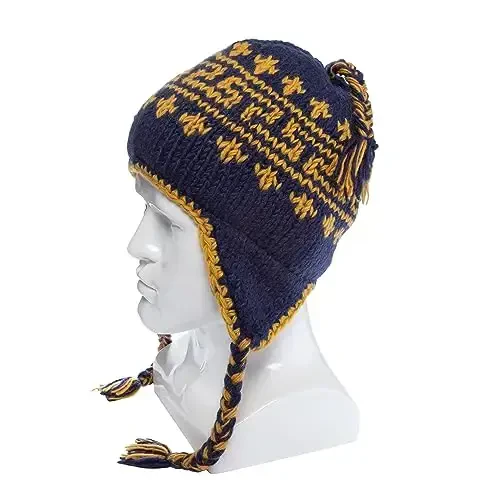 Handa to'qilgan Sherpa jun shapka, Mikro flis astarli va quloqli, Qo'lda ishlangan qishki shapka, Rojdestvo dubulg'asi, Nepalda ishlab chiqarilgan. - 2