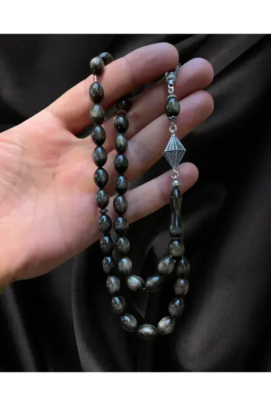 Handcrafted amber prayer beads, silver design and elegance. - 3