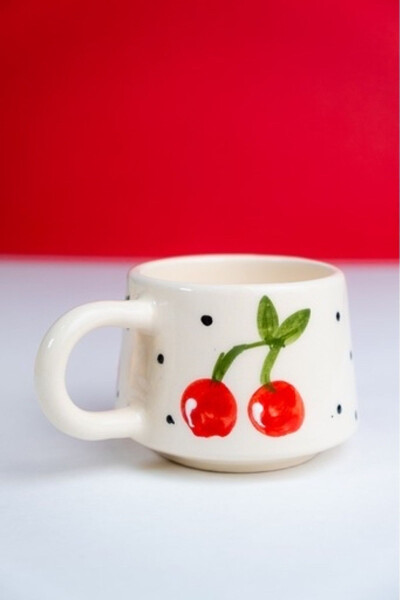 Handcrafted Classic Cherry Ceramic Mug Double Coffee Cup - 17