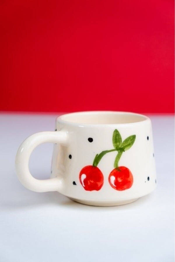 Handcrafted Classic Cherry Ceramic Mug Double Coffee Cup - 17