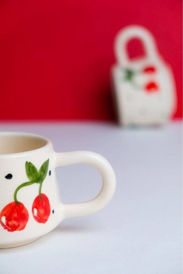 Handcrafted Classic Cherry Ceramic Mug Double Coffee Cup - 19