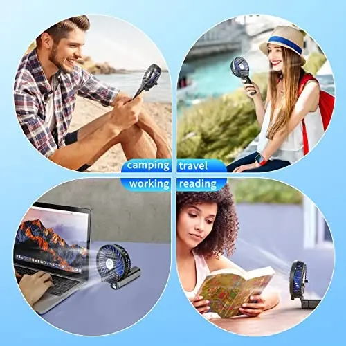 HandFan Portativ qo'l ventilyatori, Mini shaxsiy ventilyator, Batareyada ishlaydigan sovutuvchi qayta zaryadlanuvchi, 180° katlanadigan kichik qo'l ventilyatori, USB bilan quvvatlanadi, uy, ofis, ochiq havoda, sayr, sayohat, aravacha (Qora va ko'k) - 5