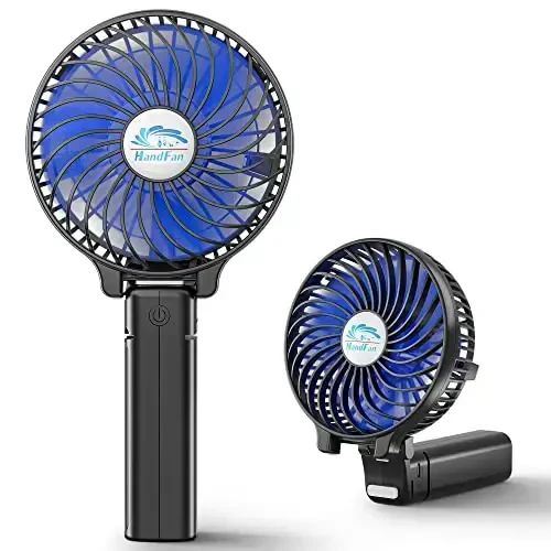 HandFan Portativ qo'lda ishlatiladigan fan, Mini shaxsiy fan, Batareyada ishlaydigan sovutish qayta zaryadlanuvchi, 180° buklanadigan kichik qo'l fan, USB bilan quvvatlanadigan, Uy, Ofis, Tashqi makon, Sayohat, Sayohat, Aravachalar (Qora&Ko'k) - 1