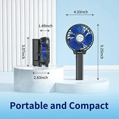 HandFan Portativ qo'lda ishlatiladigan fan, Mini shaxsiy fan, Batareyada ishlaydigan sovutish qayta zaryadlanuvchi, 180° buklanadigan kichik qo'l fan, USB bilan quvvatlanadigan, Uy, Ofis, Tashqi makon, Sayohat, Sayohat, Aravachalar (Qora&Ko'k) - 6