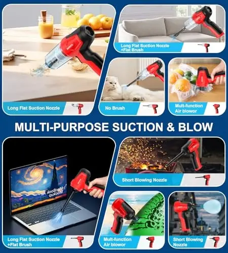 Handheld Vacuum Cleaner, Blowing, Vacuuming and Pumping 4 in 1 Mini Car Vacuum Cleaner, 12000Pa Cordless Vacuum Cleaner, 180W High Power with Brushless Motor and TypeC for Car, Livingroom, Office, Pet - 1