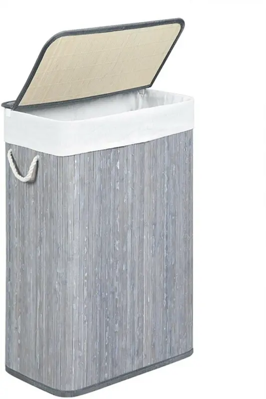 Handmade Bamboo Two Compartment Laundry Basket-Smoke Grey - 1