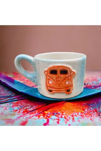 Handmade Beetle Car Ceramic Tea Coffee Mug Turkish Coffee Cup Gift Dowry-ORANGE - DDHANDMADE (1)