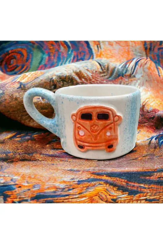 Handmade Beetle Car Ceramic Tea Coffee Mug Turkish Coffee Cup Gift Dowry-ORANGE - 1
