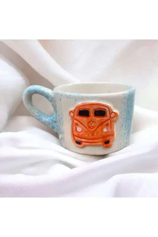 Handmade Beetle Car Ceramic Tea Coffee Mug Turkish Coffee Cup Gift Dowry-ORANGE - 3