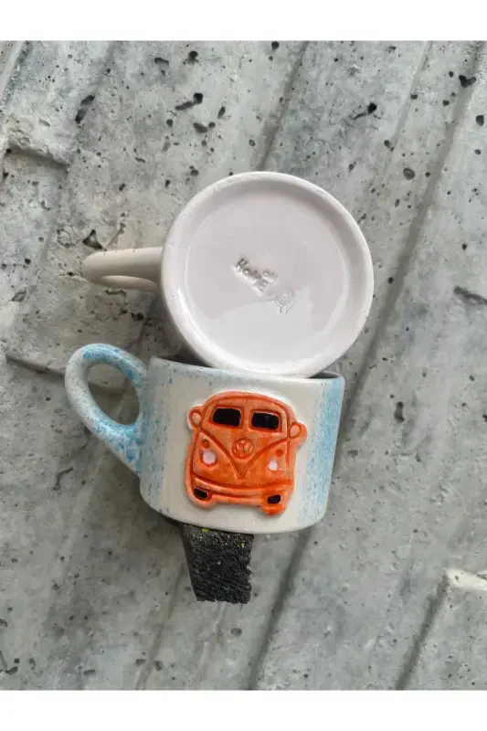 Handmade Beetle Car Ceramic Tea Coffee Mug Turkish Coffee Cup Gift Dowry-ORANGE - 4