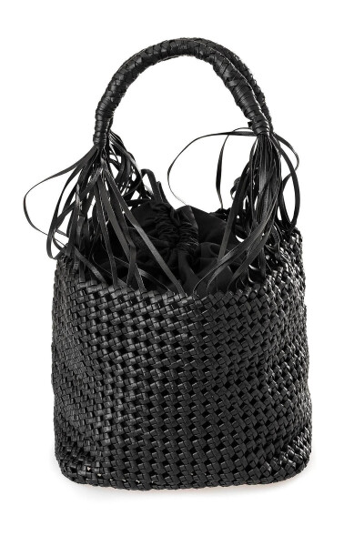 Handmade, black, genuine leather knit bag - 2