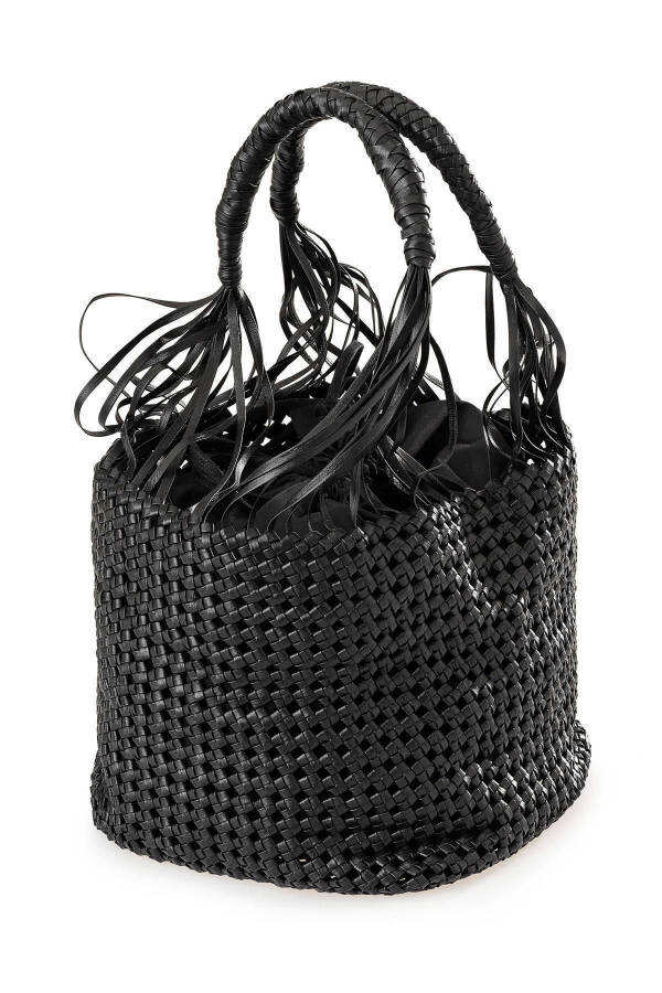 Handmade, black, genuine leather knit bag - 3