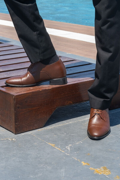 Handmade Brown Oxford Men's Shoes with Hidden Heel for Groom, Height Increasing 7/9 Cm - 5