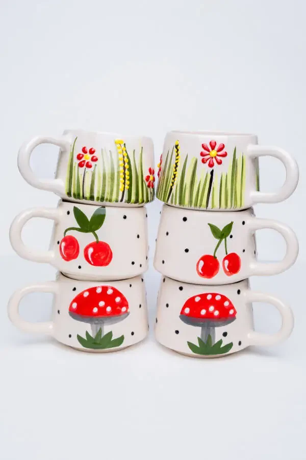 Handmade Ceramic 6-Piece Coffee Cup Set, Double Cups, Ceramic Red Themes Coffee Cup, Mug - 1