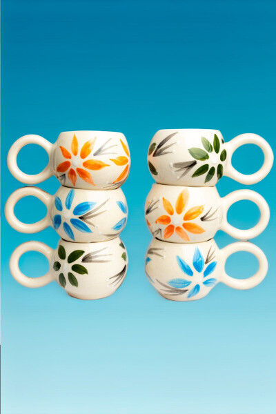 Handmade Ceramic 6-Piece Coffee Cup Set, Double Mugs, Ceramic Colorful Leaf Coffee Cup, Mug - 1