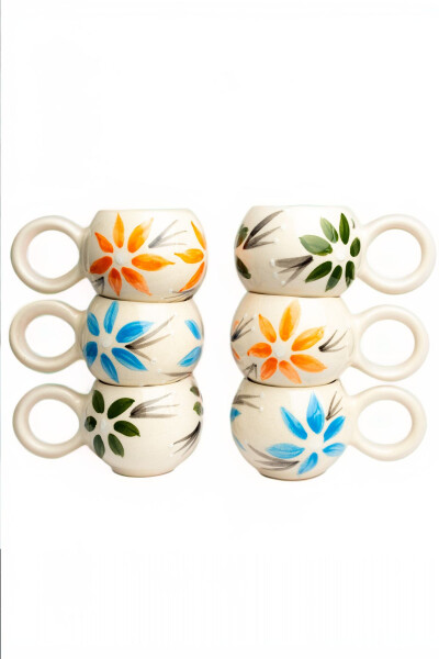 Handmade Ceramic 6-Piece Coffee Cup Set, Double Mugs, Ceramic Colorful Leaf Coffee Cup, Mug - 2