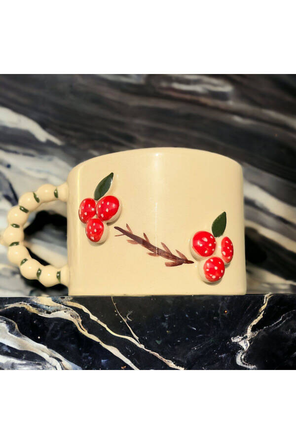 Handmade Ceramic Tea Coffee Cup Dbl Turkish Coffee Cup Mug Lucky Flower, Gift Kokina - 4