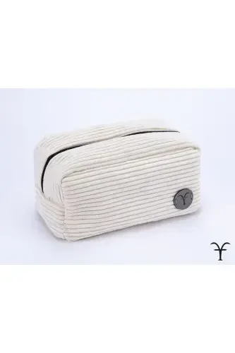 Handmade Chunky Corduroy Gusseted Makeup Bag, Multipurpose Pouch-White - 1