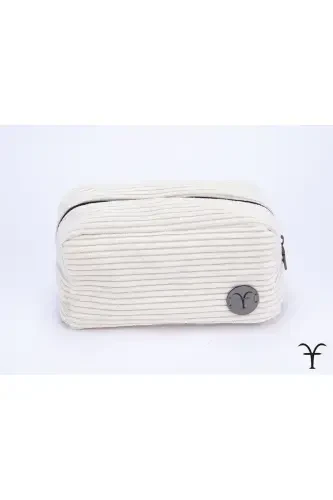 Handmade Chunky Corduroy Gusseted Makeup Bag, Multipurpose Pouch-White - AFTARIES (1)