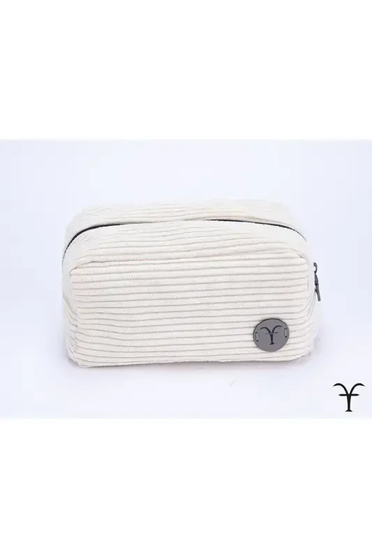 Handmade Chunky Corduroy Gusseted Makeup Bag, Multipurpose Pouch-White - 2
