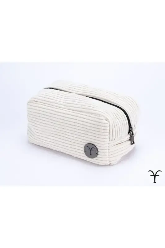 Handmade Chunky Corduroy Gusseted Makeup Bag, Multipurpose Pouch-White - 3