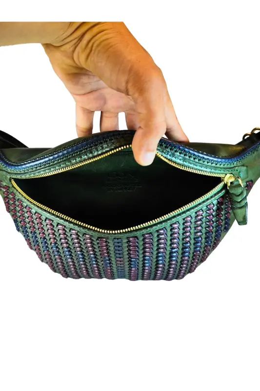 Handmade Deri Bel Çantası (Selp)-Yeşil - 5