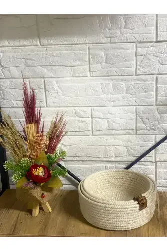 Handmade Ecru 3-Piece Woven Basket Set from Cotton Yarn - Multipurpose Organizer - Organizer Basket - 3