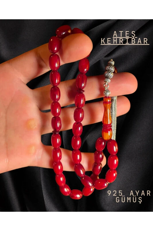 Handmade Fire Amber Tasbih – Silver Design and Elegance - 1