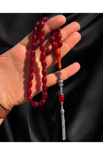 Handmade Fire Amber Tasbih – Silver Design and Elegance - 3