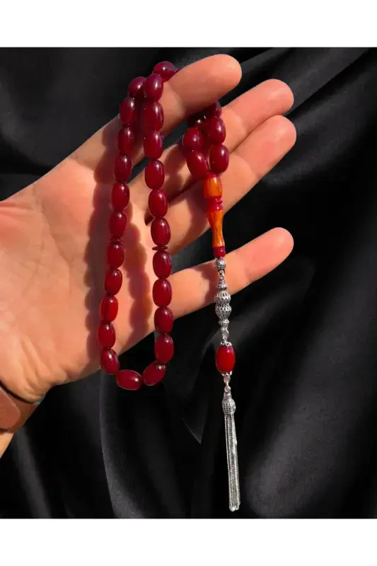Handmade Fire Amber Tasbih – Silver Design and Elegance - 3
