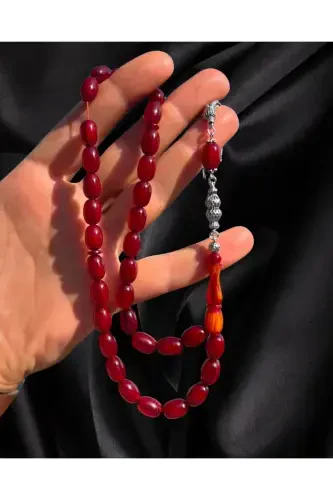 Handmade Fire Amber Tasbih – Silver Design and Elegance - 4