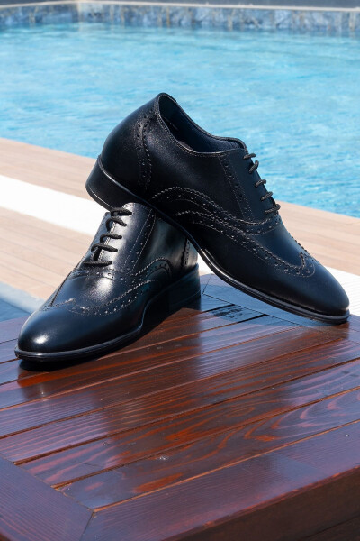 Handmade Genuine Leather Brogue Model Men's Shoes with Hidden Heel for Height Increase, 7/ 9 Cm - 1