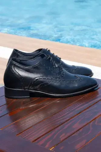 Handmade Genuine Leather Brogue Model Men's Shoes with Hidden Heel for Height Increase, 7/ 9 Cm - 4