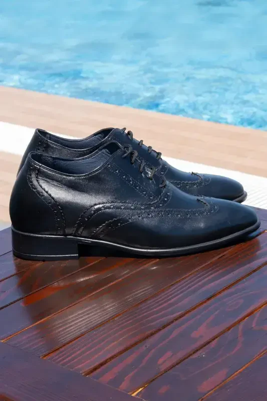 Handmade Genuine Leather Brogue Model Men's Shoes with Hidden Heel for Height Increase, 7/ 9 Cm - 4