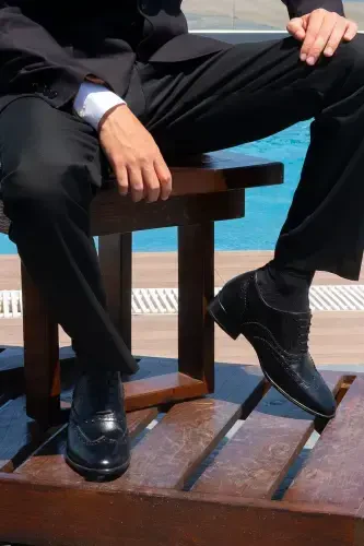 Handmade Genuine Leather Brogue Model Men's Shoes with Hidden Heel for Height Increase, 7/ 9 Cm - 5