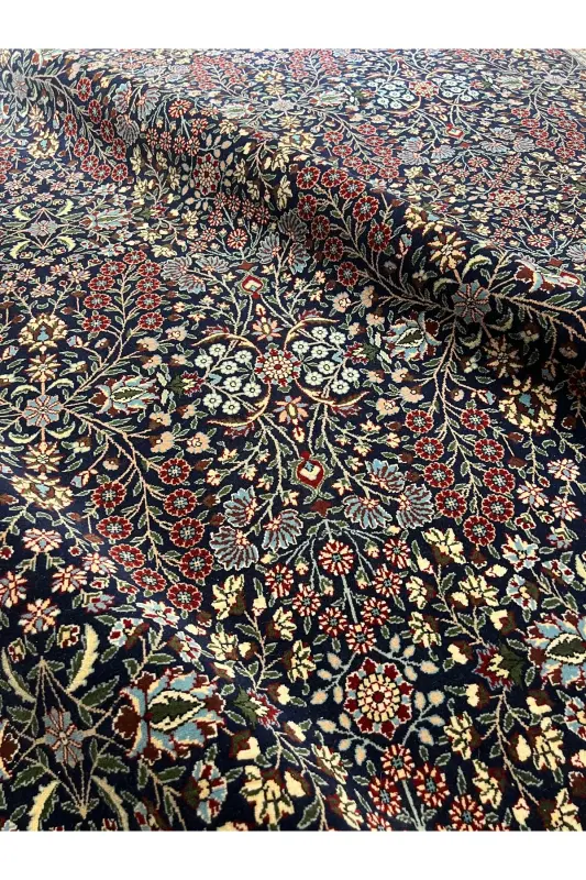Handmade Hereke Carpet Seven Mountain Flower Model Size 310x218-Navy Blue - 5
