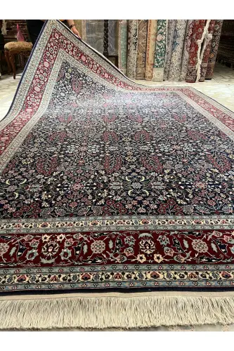 Handmade Hereke Carpet Seven Mountain Flower Model Size 310x218-Navy Blue - RD RAMAZAN DAĞ EL HALI SANATI (1)