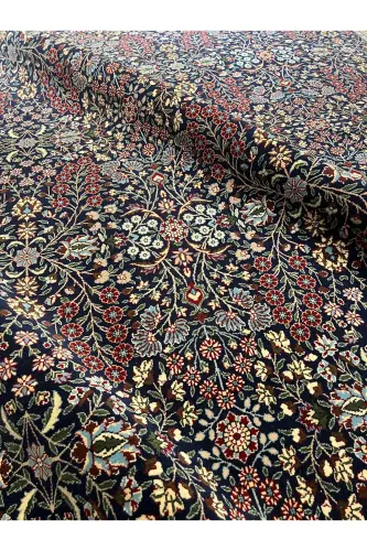 Handmade Hereke Carpet Seven Mountain Flower Model Size 310x218-Navy Blue - 5