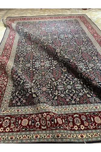 Handmade Hereke Carpet Seven Mountain Flower Model Size 310x218-Navy Blue - 8